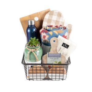 Kitchen and Home Housewarming Gift Basket with Blanket and Pfaltzgraff Cutting Board