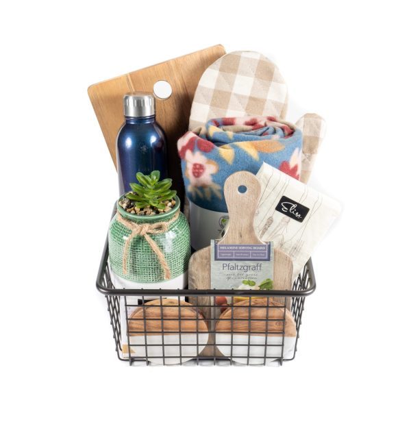 Kitchen and Home Housewarming Gift Basket with Blanket and Pfaltzgraff Cutting Board