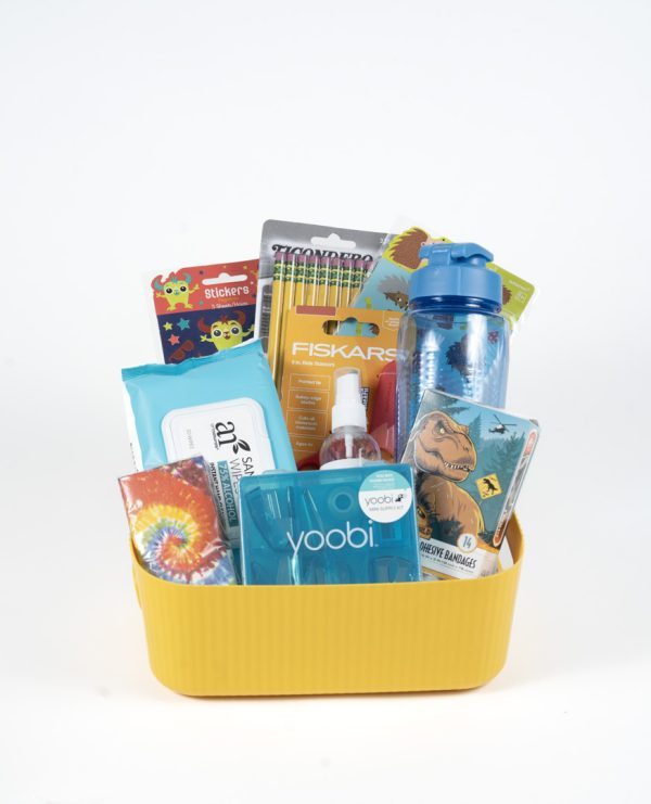 Small teacher appreciation gift basket with school supplies