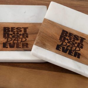 Best Dog Dad Ever marble and wood square coasters set of two
