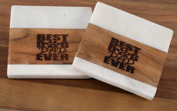 Best Dog Dad Ever marble and wood square coasters set of two