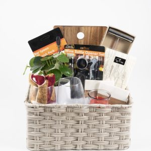 Custom Realtor Closing Gift Basket with Personalized Cutting Board and Engraved Wine Glasses