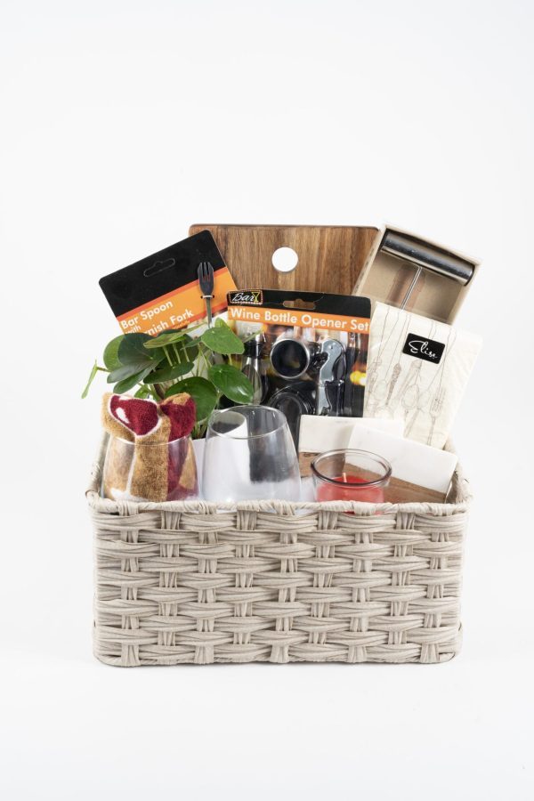 Custom Realtor Closing Gift Basket with Personalized Cutting Board and Engraved Wine Glasses