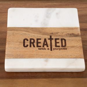 Ohio Basket Chic Created with a Purpose Christian wood and marble coasters square shaped for religious gifts