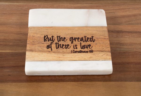 Ohio Basket Chic laser engraved wood Christian bible verse coaster with 1 Corinthians scripture