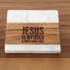 Ohio Basket Chic Christian wood and marble coasters laser engraved with Jesus is my rock scripture quote