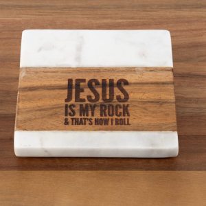 Ohio Basket Chic Christian wood and marble coasters laser engraved with Jesus is my rock scripture quote