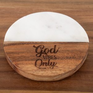Ohio Basket Chic God Vibes Only round Christian wood and marble coaster