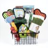 Pampered Pooch Dog Gift Basket with toys treats and pet blanket in wire basket
