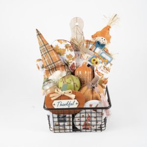 Medium Fall Harvest Gift Basket with gnome and autumn home decor