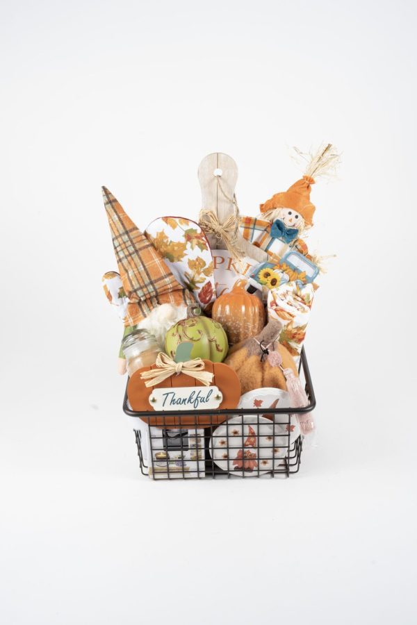 Medium Fall Harvest Gift Basket with gnome and autumn home decor