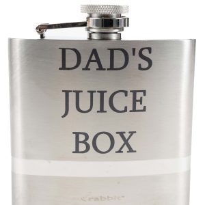 Laser engraved stainless steel hip flask with Dad’s Juice text for Father's Day gift.
