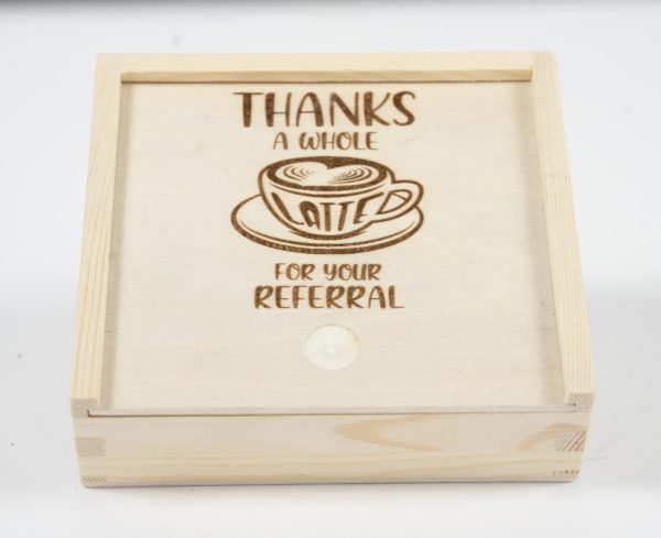Ohio Basket Chic wooden thanks a whole latte referral gift card box for realtors and corporate clients