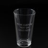 Pair of personalized custom pint glasses with custom monogram etching for beer lovers.