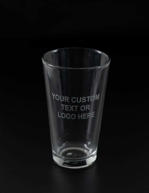Pair of personalized custom pint glasses with custom monogram etching for beer lovers.