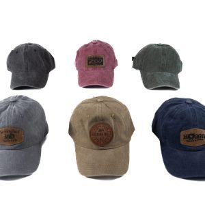 Personalized leather patch hat with custom laser engraving on distressed vintage cap