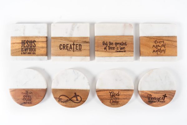Inspirational Christian gifts laser engraved wooden coasters by Ohio Basket Chic
