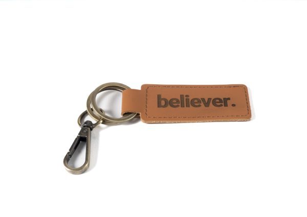 Laser engraved wooden Believer key chain from Ohio Basket Chic optimized as gifts for Christian friends.