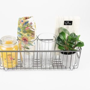Personalized housewarming gift basket custom engraved glasses candle and kitchen towel