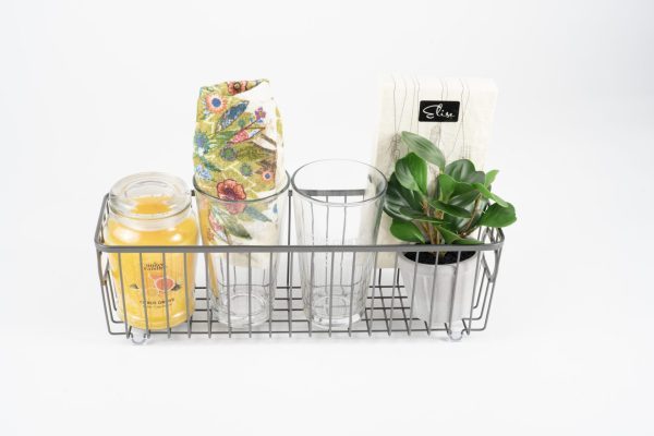 Personalized housewarming gift basket custom engraved glasses candle and kitchen towel
