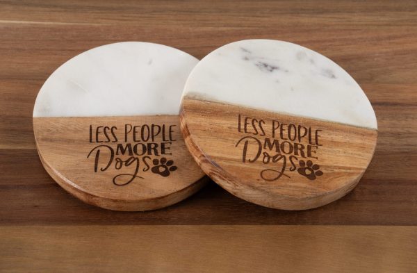 Less People More Dogs marble and wood round coasters for dog lovers