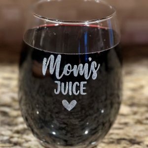 Mom Juice Wine Glass Laser Etched Stemless Gift for Mother's Day