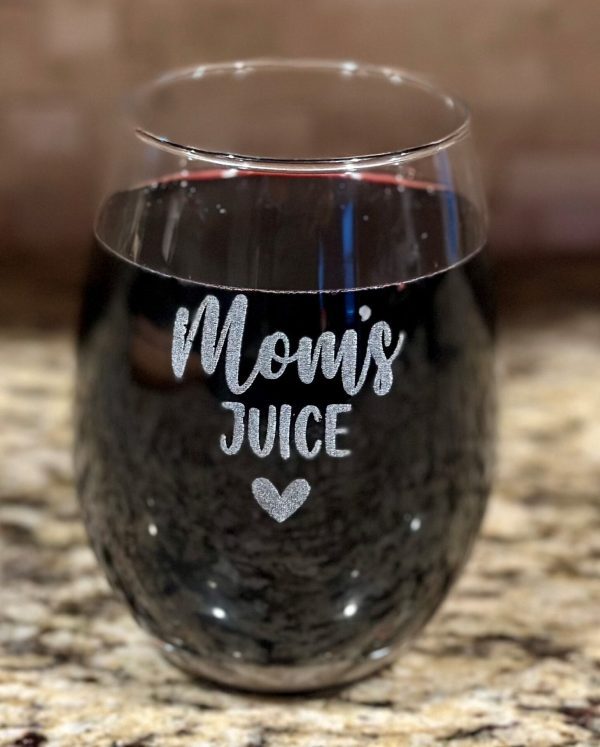 Mom Juice Wine Glass Laser Etched Stemless Gift for Mother's Day