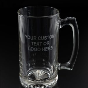 Set of two 26.5oz personalized laser engraved glass mugs with custom logo for beer lovers