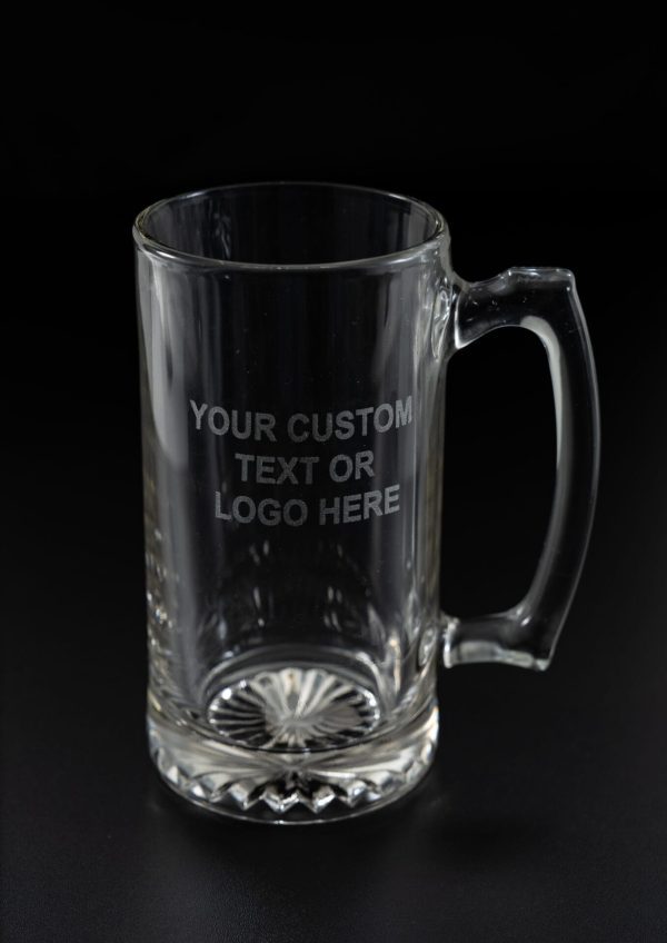 Set of two 26.5oz personalized laser engraved glass mugs with custom logo for beer lovers