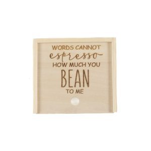 Laser engraved birch wood corporate coffee gift box by Ohio Basket Chic featuring sliding lid