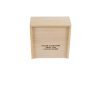 A Wooden Gift Box - Medium Crate with a flat lid, placed on a white background. The front of the medium crate includes a space for personalization, showcasing the words "YOUR CUSTOM TEXT OR LOGO HERE" printed in the center. The wood has a light, natural finish.