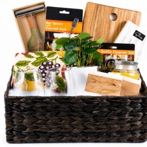 Personalized Kitchen & Home Gift Basket with 2 Custom Glasses & 2 Custom Coasters