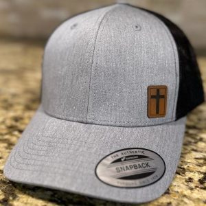Christian leather patch hat with faux leather cross by Ohio Basket Chic
