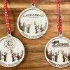 Personalized corporate Christmas ornaments featuring a white painted 2D truck shape with custom laser engraved business logo.