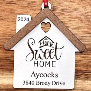 Personalized Home Sweet Home 2024 Ornament for Housewarming and Realtor Closing Gifts.