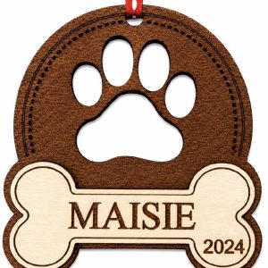 Personalized Pawprint Ornament with Current Year - Add Pet's Name