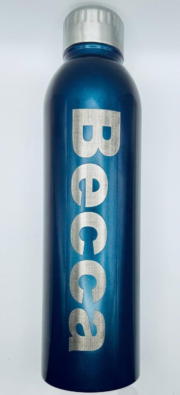 Personalized stainless steel tumbler with custom laser engraving for employee appreciation gifts.