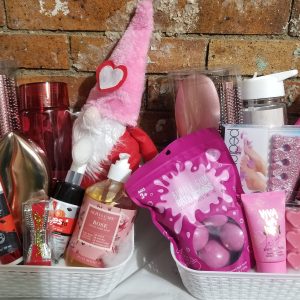 Medium Women's Spa Gift Basket with bath bombs and self-care products for Valentine's Day.