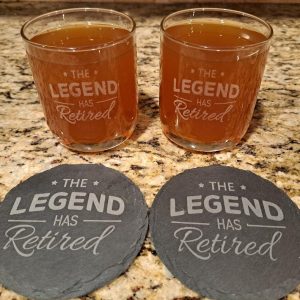 The Legend Has Retired Whiskey Glass and Slate Coaster Set for Retirement Gift