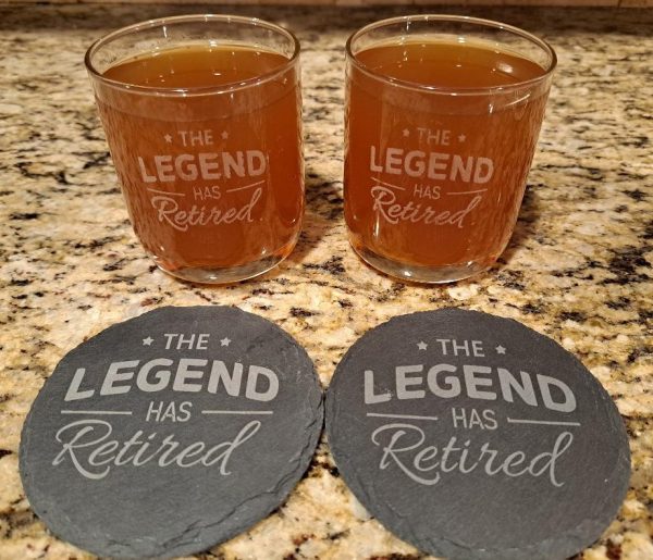 The Legend Has Retired Whiskey Glass and Slate Coaster Set for Retirement Gift