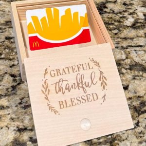 Custom logo engraved wooden boxes used as corporate appreciation gifts for employees and VIPs.