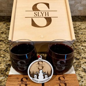 Monogrammed 6 Piece Gift Set Includes Box with Glasses, Coasters & Ornament