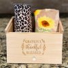 Corporate appreciation gift sets 25 pack customized wooden box with engraved logo stainless tumbler and kitchen towel