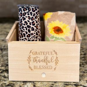 Corporate appreciation gift sets 25 pack customized wooden box with engraved logo stainless tumbler and kitchen towel