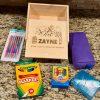 Personalized kids school supply crate with engraved name and 5 items