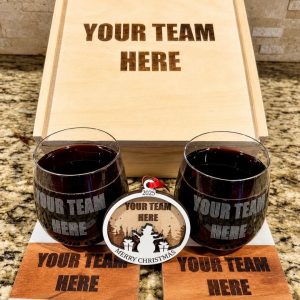 Sports Team Gift Set Includes 6 Pieces -  Box, Glasses, Coasters & Ornament