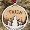 Laser engraved personalized first name ornament made of natural and painted birch wood by Ohio Basket Chic