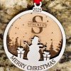 Handcrafted wooden personalized family name ornament laser engraved for a custom anniversary or housewarming gift
