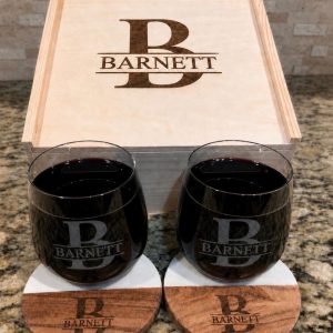 Monogrammed 5 Piece Gift Set - Includes Box with Glasses & Coasters