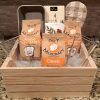 Gourmet Beer Bread Mix Gift Crate in a rustic wooden basket with pint glasses that can be personalized.